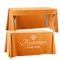 Farbige Konferenztischdecke orange mit Logodruck